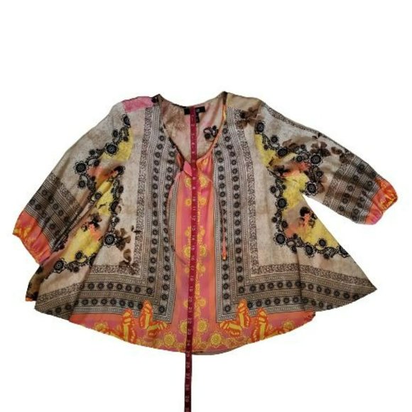 Style & Co. Petite Women's Floral Print Boho Style 3/4 Sleeve Flowy Blouse PL - Picture 13 of 14